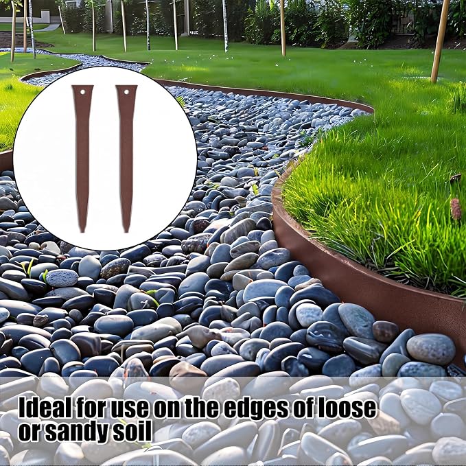 20 Pcs 12 Inch Metal Landscape Edging Stakes Galvanized Steel Garden Stakes Landscape Anchoring Spikes for Outdoor Terrace Grass Board Barrier Edging Coil Barrier Garden Lawn (Brown)