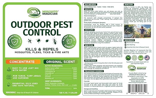 Mosquito Magician Liquid Concentrate – Kills Mosquitoes, Fleas & Fire Ants, Repels and Prevents Ticks – Essential Oil Yard Treatment Spray – for Sprayers, Foggers & Misting Systems – 1 Gal, Original