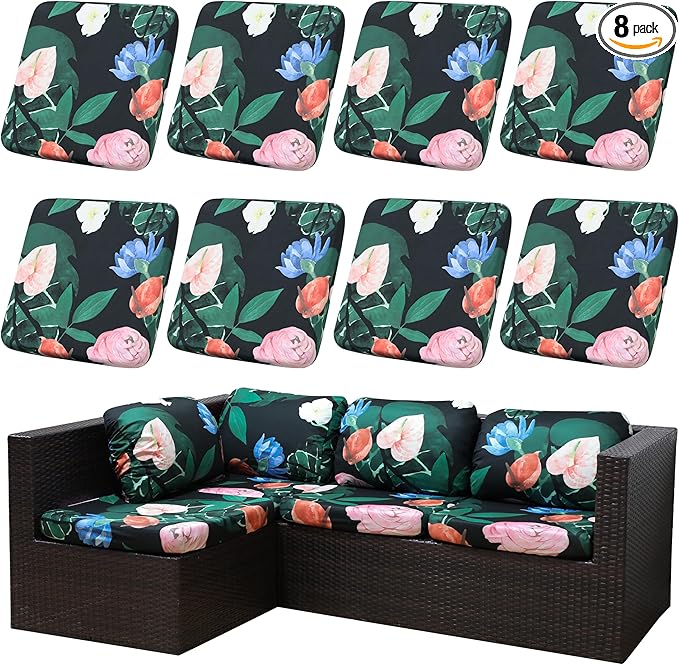 Outdoor Cushion Covers Set,8PCS Patio Furniture Couch Seat Slipcovers, Replacement for Sofa Sectional Chair(Cover，Only)