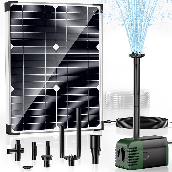 POPOSOAP Solar Water Pump Fountain,20W Solar Fountain Pump 320GPH Solar Powered Water Pump with Adjustable Flow, PVC Tubing and 16.4ft Cord Length for Ponds, Garden, Waterfall, Fish Pond