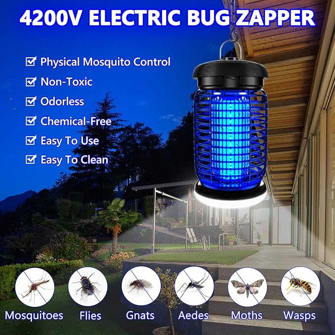 LUOJIBIE Bug Zapper Outdoor, Mosquito Zapper with LED Light, Fly Zapper Outdoor Indoor, Insect Zapper Electric Fly Traps, Plug in Mosquito Killer for Patio Yard