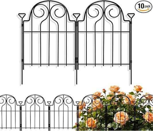 Decorative Garden Fence 17in x10ft, 10 Panels Rustproof Metal No Dig Fence Animal Barrier, Arched Flower Bed Edging Ornamental Wire Border Panel Fencing for Yard Patio Outdoor Decor