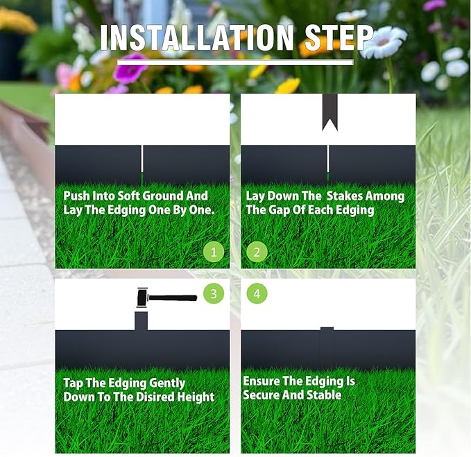 20ft. 6-Pack Galvanized Steel Landscape Edging - 40" L x 6" H Lawn Edging with 6 Stakes, Hammer-in Metal Garden Border for Landscaping, Lawn & Yard (Black)