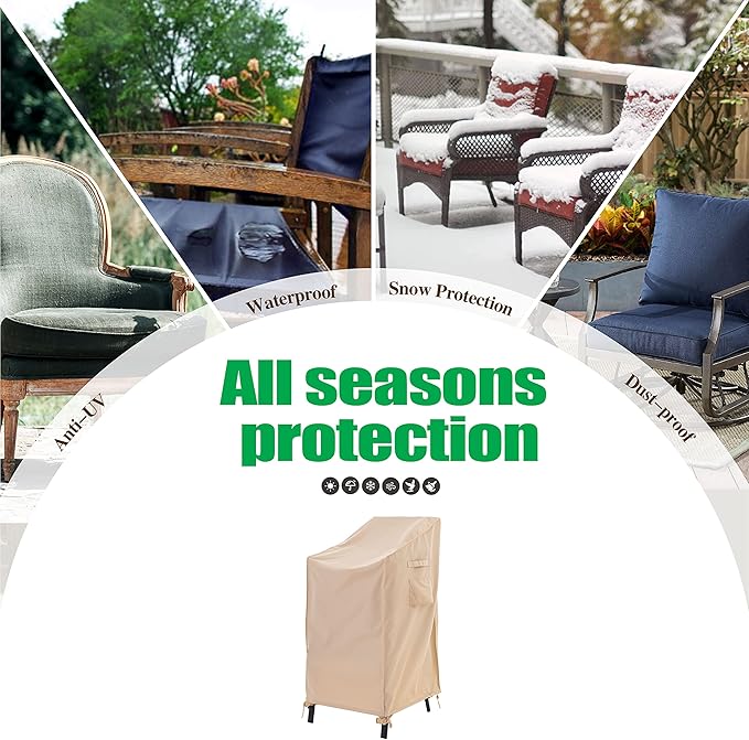 F&J Outdoors Waterproof UV Resistant Heavy Duty Patio Cover for 4-6 Stacking Chairs, 27" W x 37" D x 47" H
