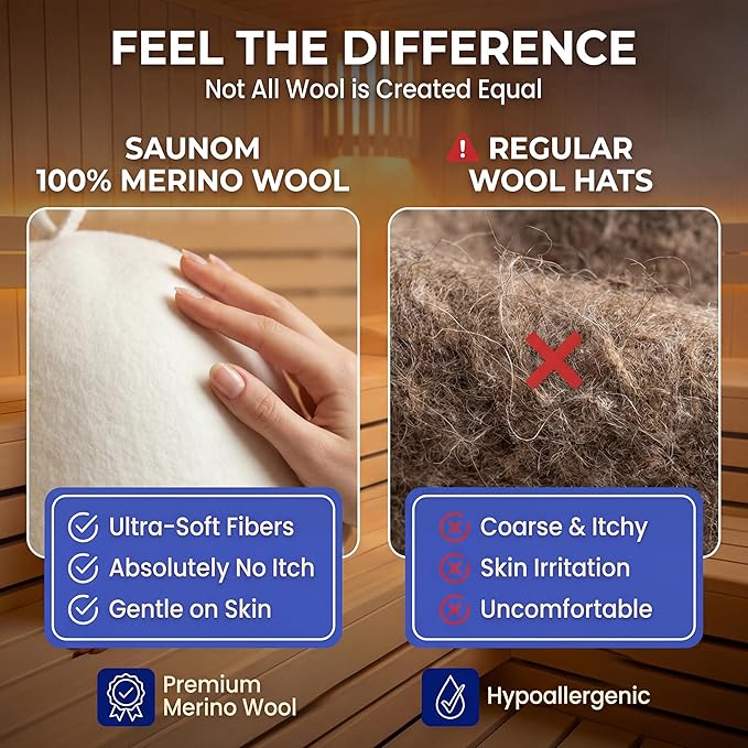 Premium Ultra Soft Sauna Hat for Women and Men — 100% Merino Wool — Ultra Soft, Breathable, Itch-Free and Odor Resistant Sauna Cap — Ideal Banya Hat