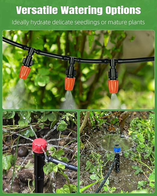 Pawfly Drip Irrigation System for Garden, 240FT Drip Irrigation Kit with 1/2" & 1/4" Tubing Adjustable Emitters Fittings and Accessories, Garden Watering System for Garden Greenhouse Lawn Yard