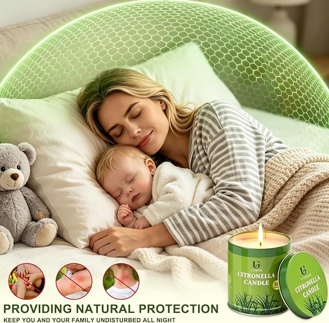 Citronella Candles Outdoor, Natural Soy Wax Outdoor Candles for Patio Backyard Garden Camping, Citronella Essential Oil Blend with Rosemary Peppermint & Lemongrass, 50 Hour Burn Time, 2 Pack 9oz