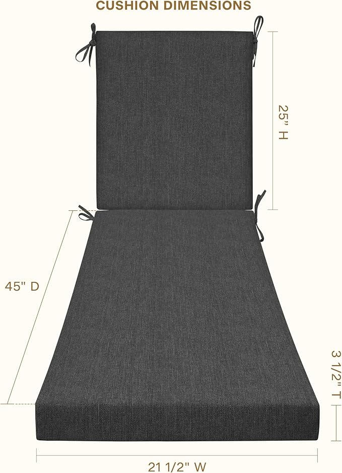 Honeycomb Outdoor Chaise Lounge Cushion for Patio Furniture, Water & Fade Resistant, Removable Cover, 21.5 x 70, Heritage Textured Solid Charcoal Grey