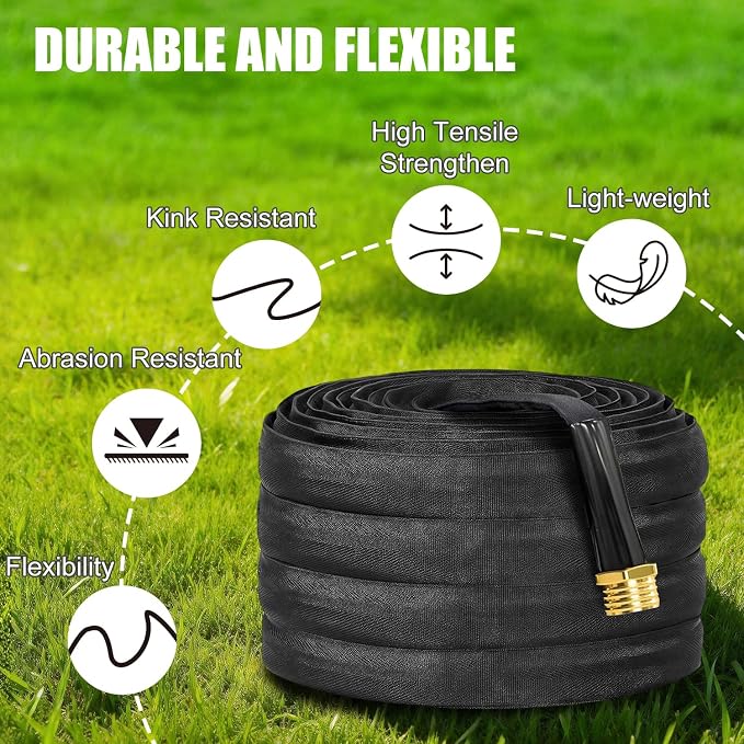 Garden Hose 75FT, Camper Water Hose with Nozzle Flexible Garden Water Hose - Burst-Resistant, Kink-Free, High-Pressure, All-Weather Use for Lawns, Gardens, and Outdoor Cleaning
