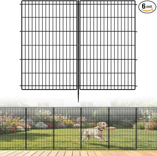 INJOPEXI Decorative Garden Fence 6 Panels 13ft (L)×42in (H) Animal Barrier Fences with 6 Panels Rustproof Metal Wire No Dig Rabbit Fencing Dog Fence for Outdoor Backyard Patio - Without Fence Gate