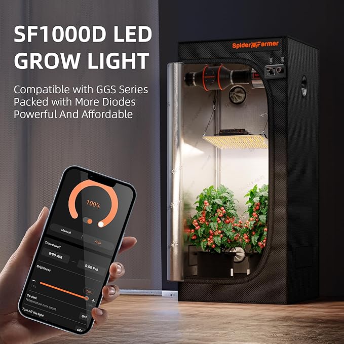 Spider Farmer Upgraded SF1000D 100W LED Grow Light, Dimmable & Full Spectrum, New-Gen High-Performance Diodes & Enhanced PPFD for Indoor Plants Veg/Bloom, Hanging Growing Lamp in 2x2 Grow Tent