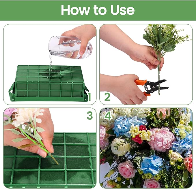 Hahood 32 Packs Floral Foam Cage Rectangle Flower Cage Holders with Floral Foam Flower Arrangement Supplies for Fresh Flowers, Home Wedding Decorations, 11.8 x 4.3 x 3.1 Inches