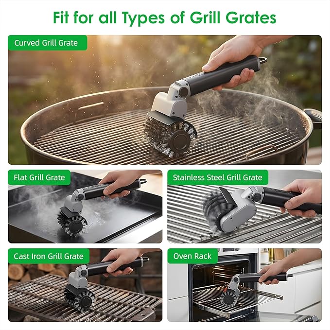 Electric Grill Brush for Outdoor: Upgraded BBQ Grill Cleaner with 3-Speed, 90° Adjustable Angle, 150Mins Runtime Cordless Motorized Grill Brush, Automatic Grill Cleaning Brush for Grill Grates