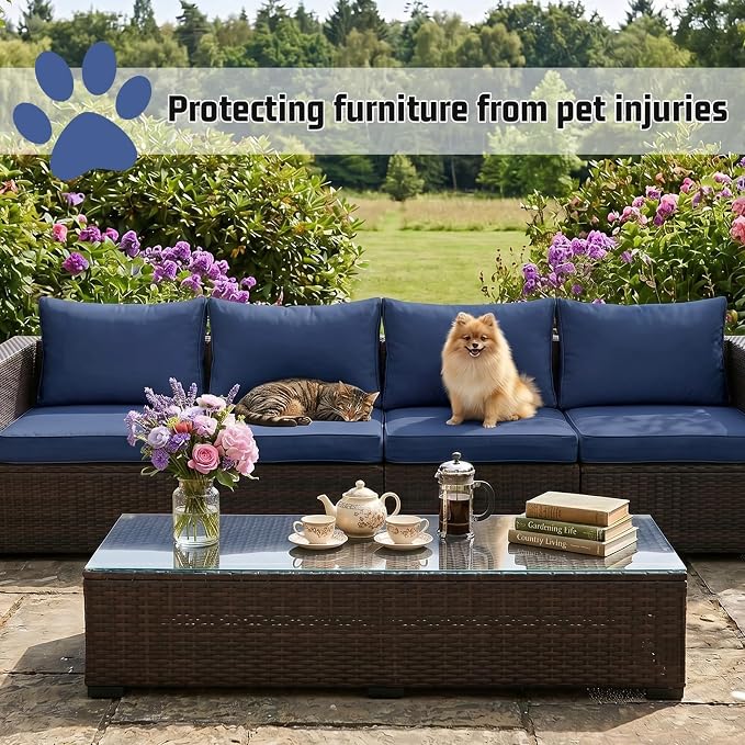 8pcs Outdoor Patio Cushion Covers Replacement, 24" Zippered Outdoor Cushion Covers Waterproof, UV Resistant & Washable Patio Furniture Cushion Covers Waterproof for Patio Sectional, Navy Blue