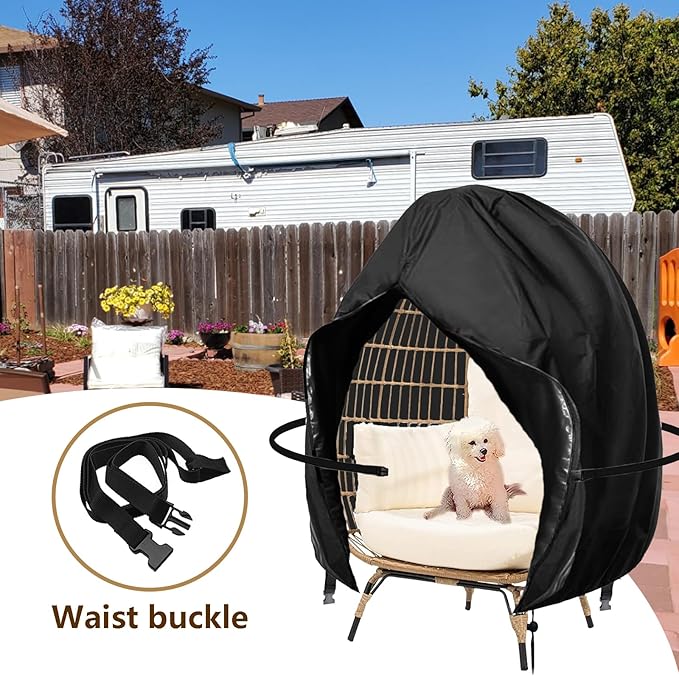 FLYMEI Egg Chair Cover Waterproof Double Egg Chair Covers for Outdoor Furniture 420D Patio Hanging Swing Chair Cover 91x80 inches, Black