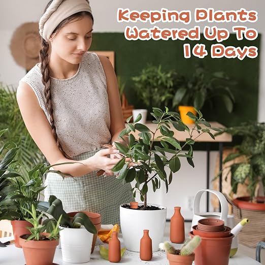 DoubleFill 4 Pcs 10, 16, 24 oz Ollas Terracotta Watering Pots Self Watering Planter Insert Terracotta Globes Clay for Outdoor Indoor Garden Plants, Easy to Refill