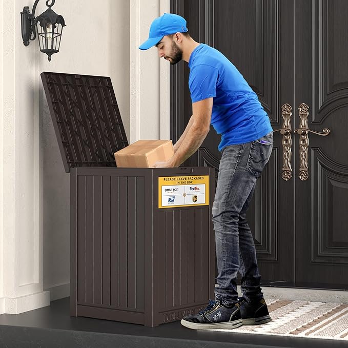 LHBGO Package Delivery Box for Outside, with Delivery Sign 48 Gallon Storage with Lockable Secure, Large Resin Outdoor Package Drop Container