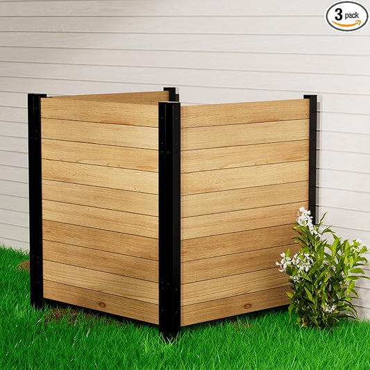 Outdoor Privacy Fence 3P-38''W x 42''H Wood Fence Privacy Screen No Dig Fence Panels, Fencing for Garden Patio Pool Equipment Enclosure Trash Bin Air Conditioner, Privacy Fence Panels Horizontal,Black