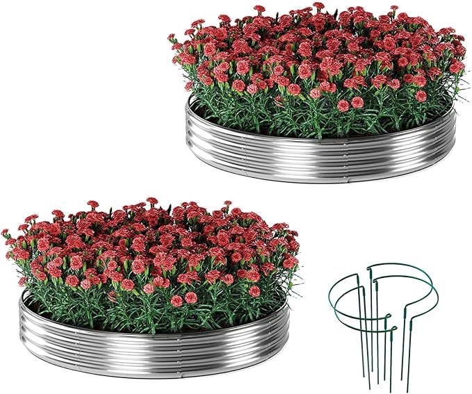 ZFHgarden Galvanized Metal Planter Round Raised Garden Bed Kit for Gardening Outdoor，3x3x1ft 2 Grow Garden Box Raised Flower Bed，Round Galvanized Planter Outdoor Large Metal Fire Pit Ring