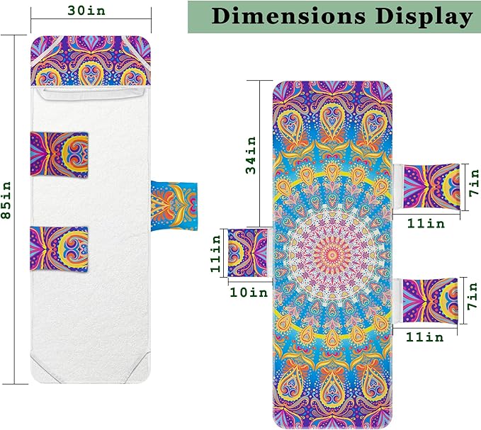 Lounge Chair Towel Cover, Beach Chair Cover (Pack of 2), Pool Lounge Chair Covers for Outdoor,Garden, Beach,Sun Lounger,Hotel Pool,Large Size and No Sliding, 85" X 30", (Mandala Purple)