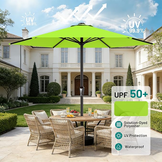 AreShark 11 FT Patio Umbrella for Outdoor, Outdoor Table Umbrella with Push Button Tilt and Crank, Outdoor Patio Umbrellas with 6 Sturdy Ribs, Patio Umbrellas for Market, Garden, Pool (Apple Green)