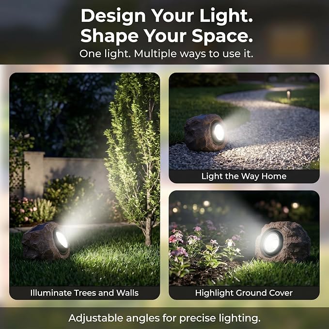 Candieslife Solar Rock Lights Outdoor Garden Waterproof - Super Bright LED Solar Spotlights, Solar Powered Landscape Path Decorative Garden Stone Lights for Pathway, Walkway, Yard, Patio (2 Pack)