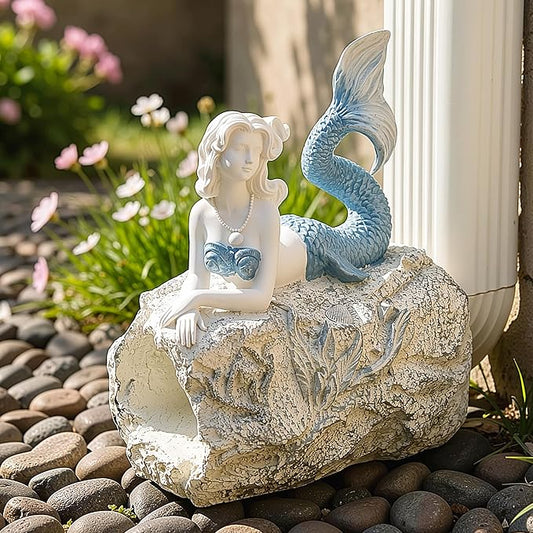 Teaeeno Mermaid Gutter Downspout Extension Decoration, 3''x4'' Downspout Extender Diverter Splash Block Sculpture Outdoor Decor, Animal Resin Statue