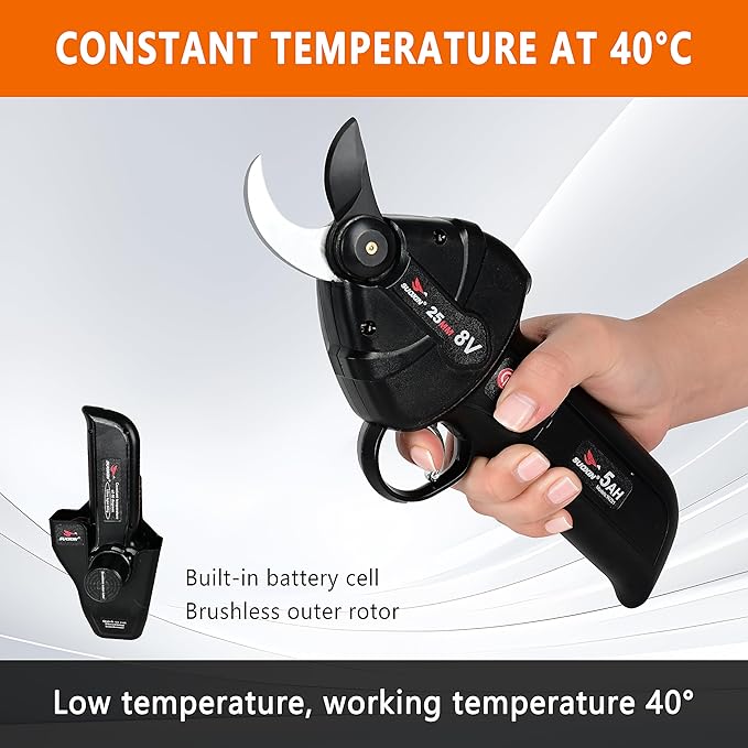Electric Pruning Shears, 600g Ultra-Lightweight Cordless Pruner, 1" Cutting Capacity, SK5 Steel Blade, 5000mAh Battery, USB-C Charging, Brushless Motor, for Vineyards, Fruit Trees, Gardens