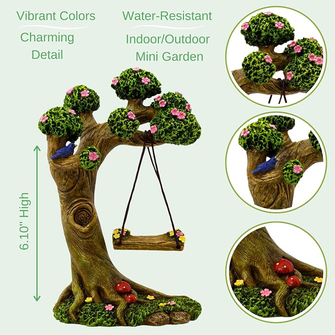 PRETMANNS Fairies for Fairy Garden Outdoor - Miniature Fairy Figurines Set with Tree Swing & Puppy - Indoor Outdoor Fairy Garden Accessories Kit - Starter Supplies for Fairy Village