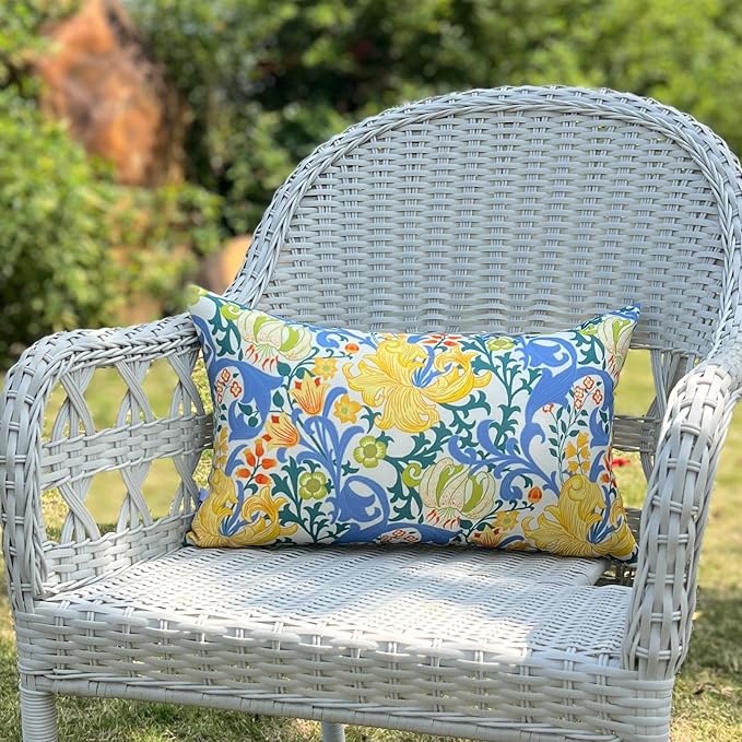 Pack of 2 Patio Lumbar Pillows, 12"x20" Fade Resistant Outdoor Waterproof Lumbar Pillow with Inners, Decorative Garden Lumbar Cushions for Home Patio Terrace Sofa Use