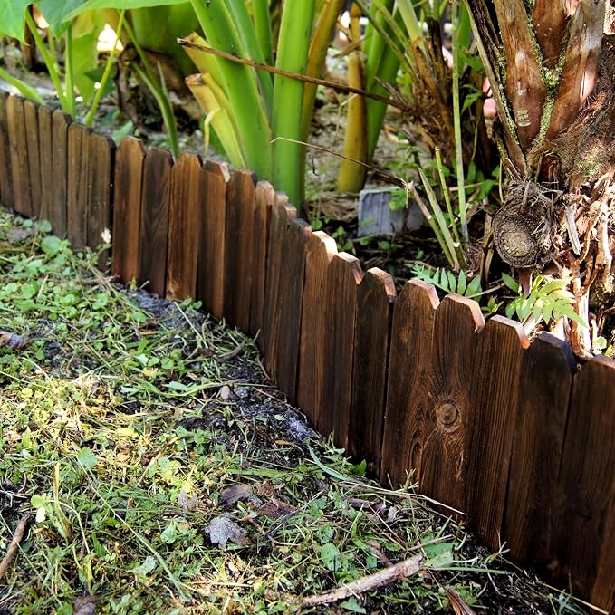 Mulctun Wood Garden Edging - 11.8" H X 47" L Sturdy Wooden Landscape Edging, Natural Flower Bed Edging Borders, Decorative Wooden Garden Fence for Yard Flower Bed Lawns Pathway Tree (2 Packs)