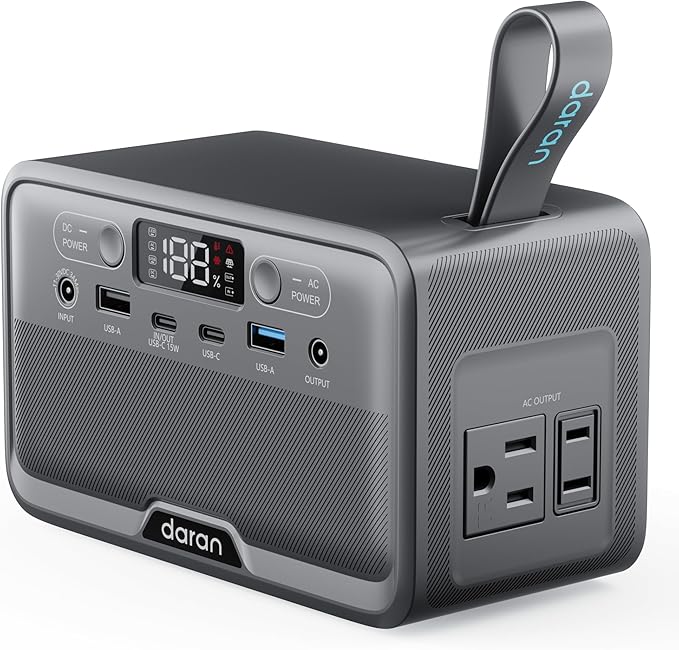 DARAN Portable Power Station 89.9Wh LiFePO4 Battery 100W(200W Peak) Solar Power Bank, Portable Charger Small Generator with AC Outlets & PD Fast Charging for Home/Laptop/Camping(Solar Panel Optional)