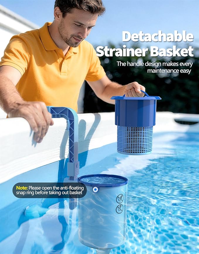 BluSwim 2026 Above Ground Pool Surface Skimmer Come with 3 Filter Socks, Enhanced Structure & Thickened Brackets Wall Mount Pool Skimmer, Floating Top Skimmers - Auto Skimming Water Surface Debris