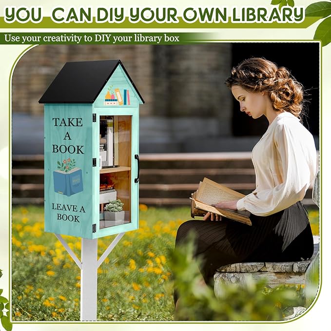 Wonderjune Outdoor Little Library Box,2-Tier Little Library for Neighborhoods Community School,Wood Book Storage for Literature Exchange,Halloween DIY Decor, Sharing Books, Literature and Newspapers