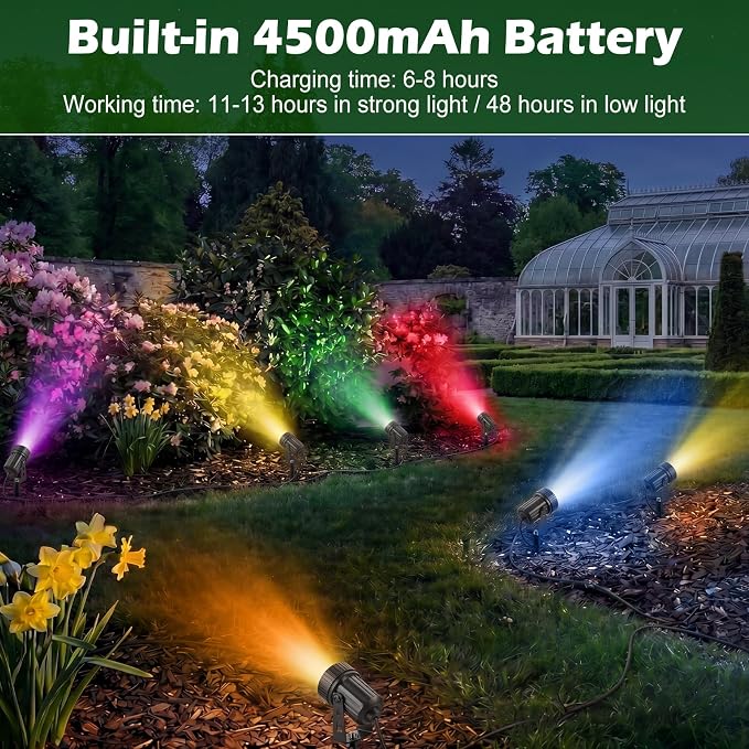 2 Set 4 in 1 RGB Solar Landscape Spot Lights Outdoor with Remote, Waterproof Solar Battery Powered Color Changing Outdoor Spotlights, Auto On/Off, for Garden Yard Path Driveway Walkway