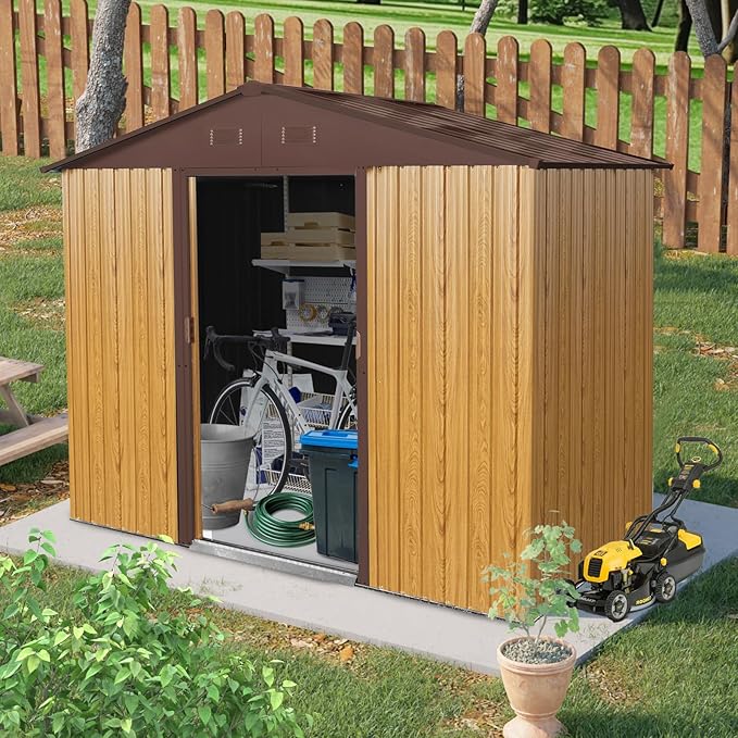 KEIKI 8x4 FT Outdoor Metal Storage Shed with Peaked Roof,Air Vents and Lockable Sliding Door for Garden Yard Lawn