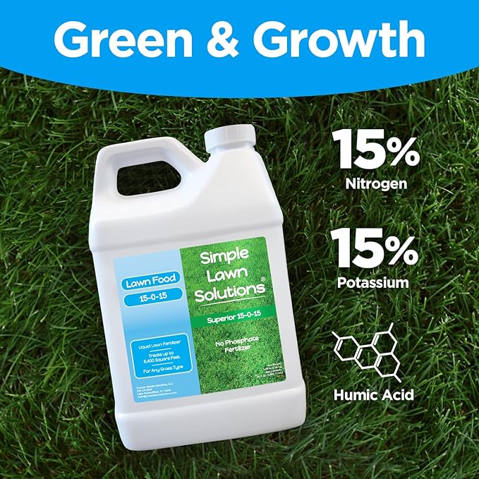 Superior 15-0-15 Liquid Lawn Fertilizer - Lawn Food for Growth & Green - Nitrogen, Potassium, Humic, Fish & Seaweed - Any Grass Type- Simple Lawn Solutions - All Season- Concentrate (64 Ounce)