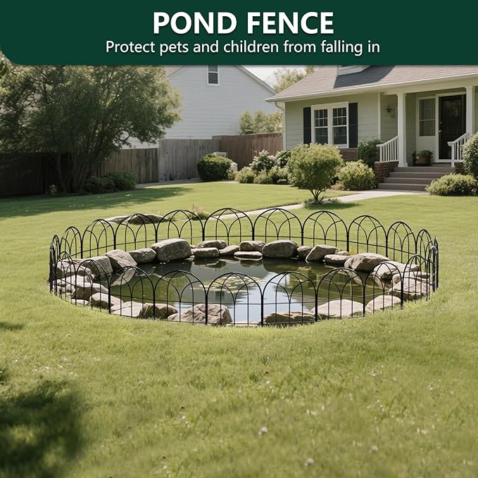 Small Garden Fence Animal Barrier, W12.55*H6.53 Decorative Fence Panel, No Dig Fences Barrier, Arch 26 Pcs Black Metal Fencing, Garden Border Edging Fences, Dog Fencing Blocker for Yard, Flower Bed