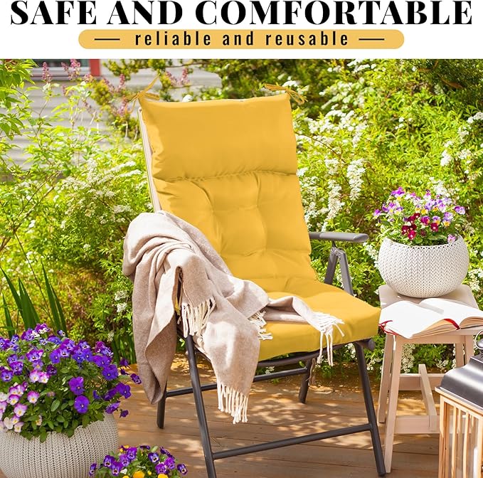 Sintuff 4 Pcs 44 x 21 x 4 Patio Chair Cushions Outdoor Chair Cushion Seat/Back Tufted Pillow with Ties Water Resistant Replacement Indoor Patio Furniture Outdoor Furniture (Solid Color,Yellow)