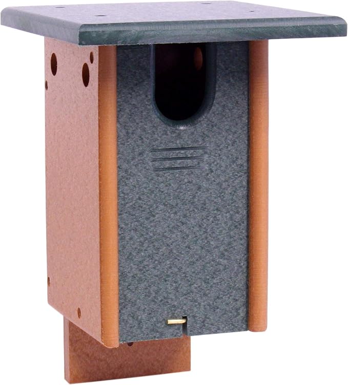 Bluebird House, Post Mount, Amish-Made with 100% Recycled Poly Lumber (Turf Green/Cedar)