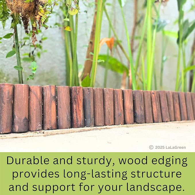 LaLaGreen Decorative Landscape Edging (30"x6", 4 Pack) Brown Wooden Fence Panels with Metal Stakes, Flowers Bed Landscape Fencing for Lawn Yard Patio Pathway Decor Tree Rings Garden Barries Outdoor