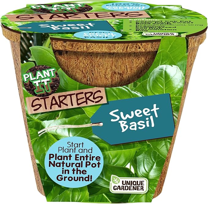 Unique Gardener Plant-It Starters Plant Seeds 4-Pack, DIY Indoor Succulents and Live Plants for Home or Garden Planting, Sweet Basil