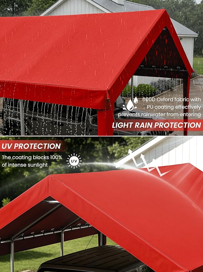 12 x 20 Ft Carport Replacement Cover, Heavy Duty Outdoor Car Tarp Canopy, Waterproof & UV Protected Tear Oxford Tarp with Ball Bungees (Frame is Not Included)