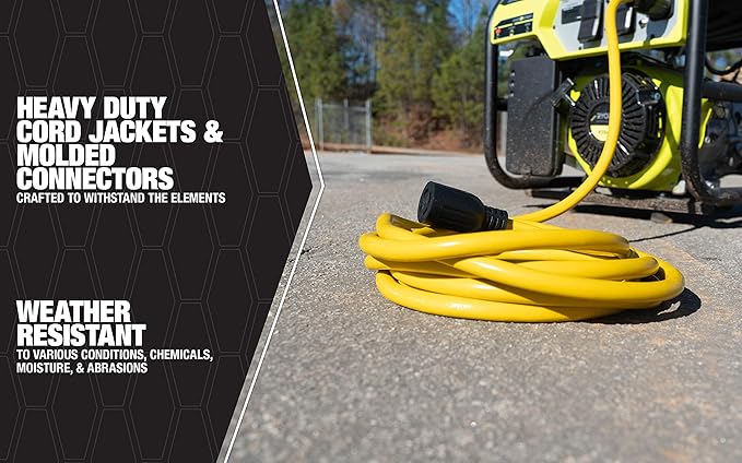 Southwire Generator Cord - 10-Gauge Heavy Duty Electrical Power Cable with L14-30 Locking Plug & Receptacle - Dual Voltage 125V/250V - Molded Connectors - Weather Resistant - Yellow & Black - 10 Feet