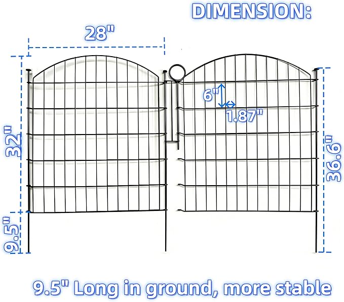 Decorative Garden Fence 32 in(H) x 23.3 ft(L), Dog Fence Outdoor for Yard No-Dig Pet Barrier, Animal Proof Fence Metal Garden Fencing Animal Barrier, 10 Panels with Lock