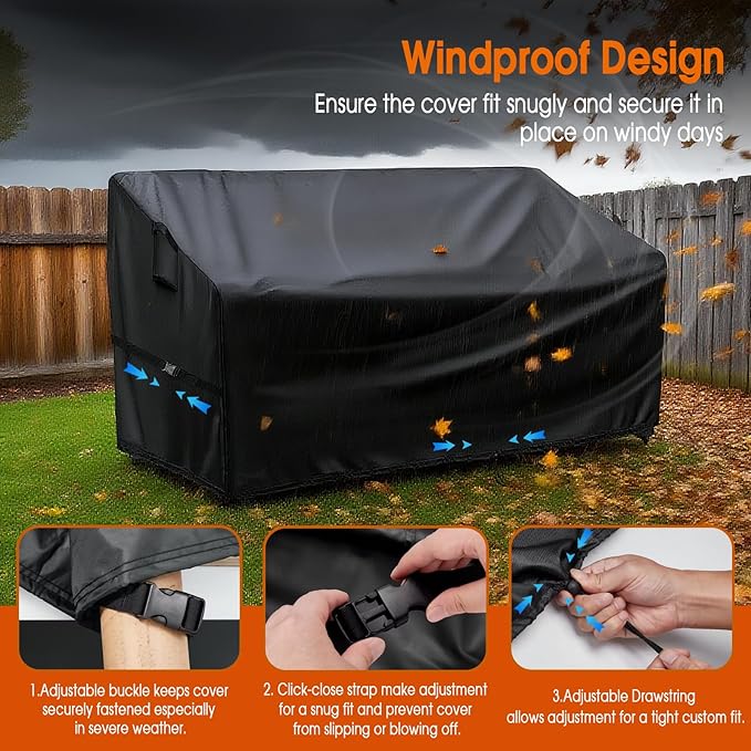 Outdoor Sofa Cover, 75 Inch Waterproof Paito Couch Loveseat Cover, Furniture Covers for Outdoor Seating for Winter - 75 x 35 x 35 Inch, Black