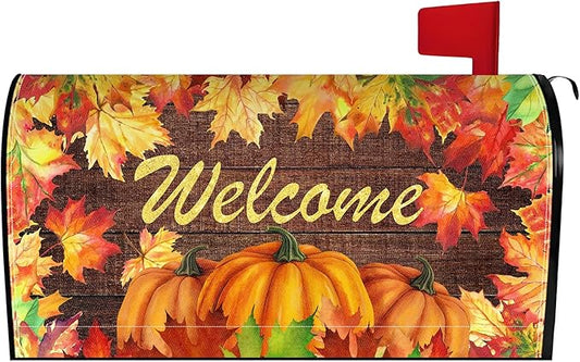 Fall Leaves Mailbox Covers Magnetic Fall Thanksgiving Mailbox Cover Autumn Post Letter Box Cover for Garden Yard Decor 21x18 Inch