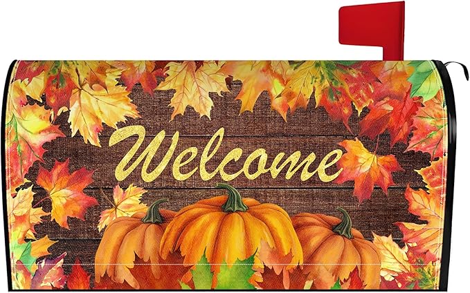 Fall Leaves Mailbox Cover Magnetic Fall Thanksgiving Mailbox Covers Autumn Post Letter Box Cover for Garden Yard Decor 25.5x21 Inch