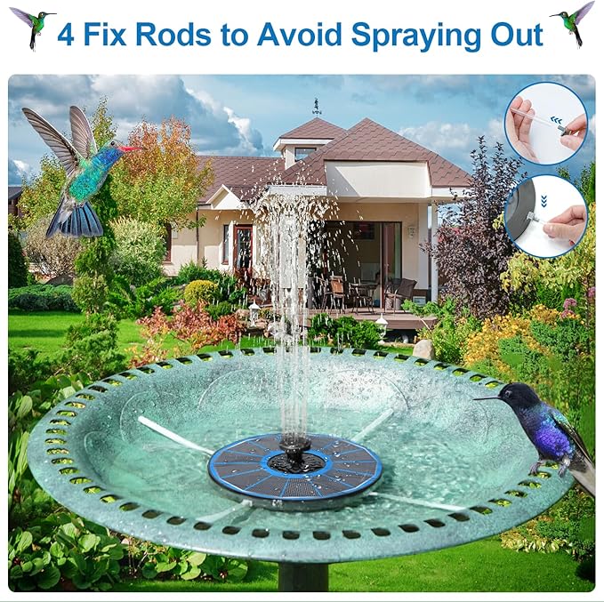 3.5W Solar Fountain with Battery - Work On Cloudy Days - Upgrade Glass Panel Solar Bird Bath Fountain, Hummingbird Water Feature Pump with 7 Nozzles, 4 Fixed Pipes for Garden, Pool, Pond