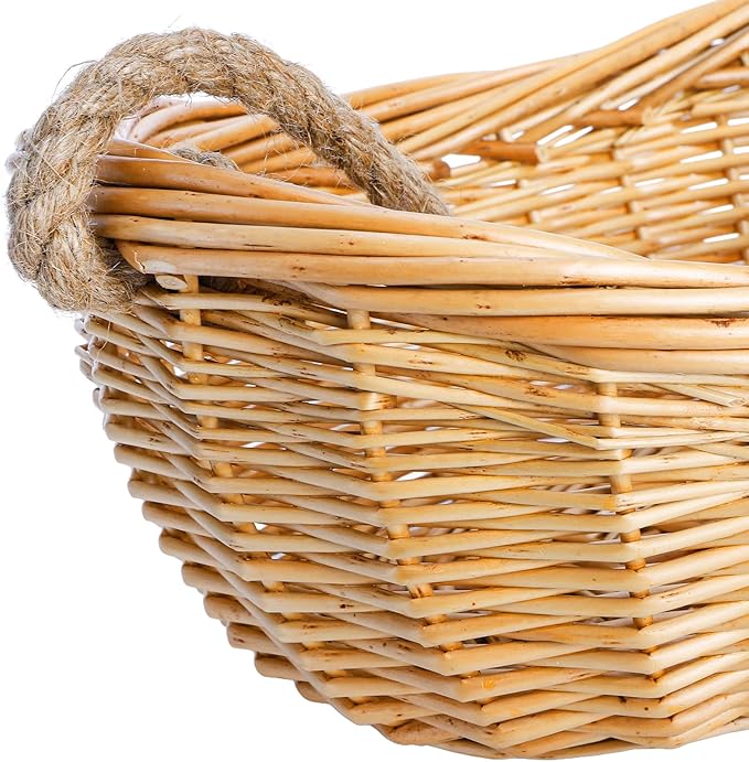 ZEAYEA Wicker Woven Basket with Jute Rope Handle, Large Garden Harvest Basket for Gathering Vegetables, Multi-functional Fruit Storage Basket for Picnic, Easter, Organizing